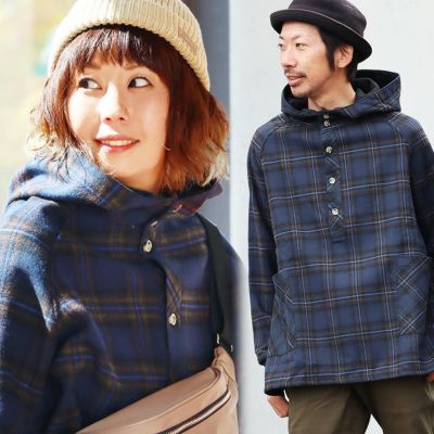 ネルシャツ 暖かい フリース ボア メンズ レディース パーカー プルオーバー チェックシャツ シャツパーカー ハイネック お尻隠れる Aライン ゆったり ポケット 長袖 カジュアル 総裏地 長袖シャツ 重ね着 ユニセックス 紺 秋 冬 アウター Paty パティ Toneontone トーン