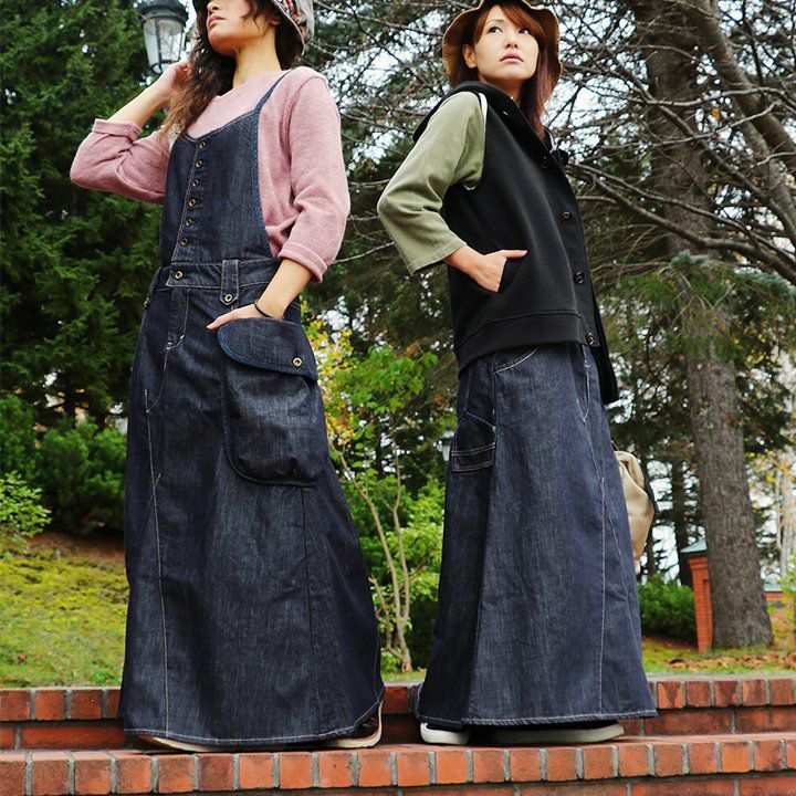 オリーブ色 コットンサロペット マキシ丈 リブ イン コンフォート ジップ付き 着心地らくちん大人