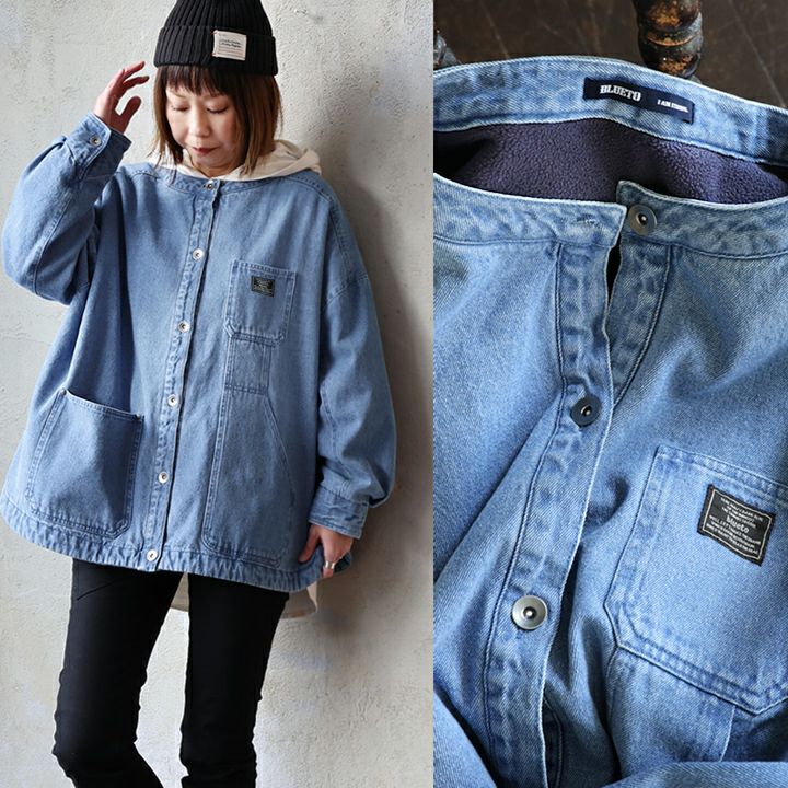 ジャケット 長袖 レディース デニム 綿100 コットン ブリーチ ウォッシュ 柔らかい 重ね着 大きいサイズ 体型カバー ゆったり 大きいサイズ カジュアル アメカジ メンズライク 秋 冬 パティ GENTIL ジャンティ デニムジャケット レディース 暖かい 裏フリース ワイド Gジャン