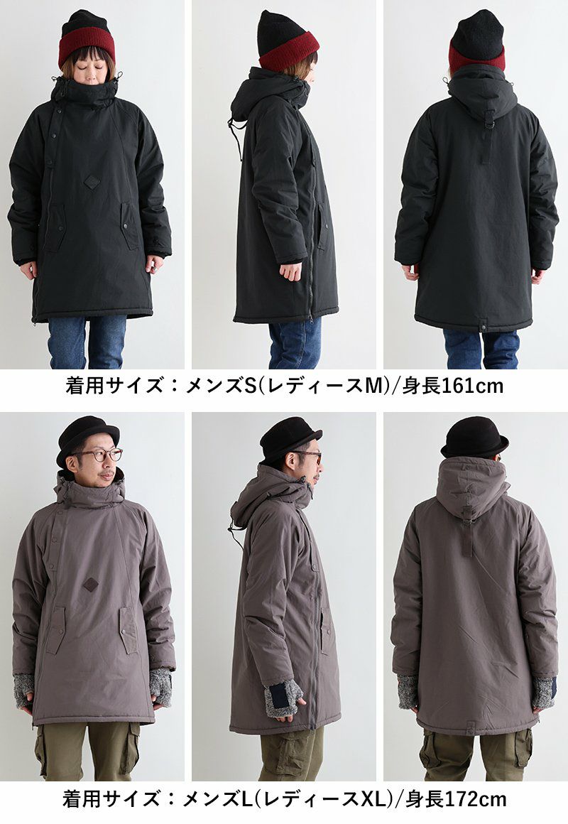 暖かい 裏ボア コート メンズ レディース アノラック風 斜めジップ