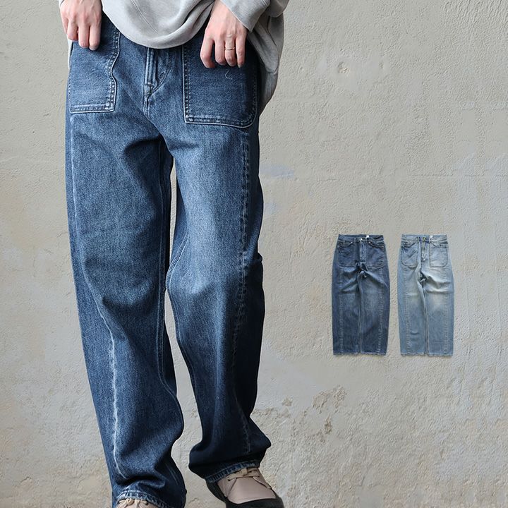 cafetty カフェッティ デニム パンツ ストレート ワイド レディース 腰穿き 綿100 コットン デニム ノンストレッチ しっかり生地 ゆったり 大きいサイズ ルーズ メンズライク カジュアル ヴィンテージ パティ cafetty カフェッティ デニム パンツ ストレート ワイド レディース 腰