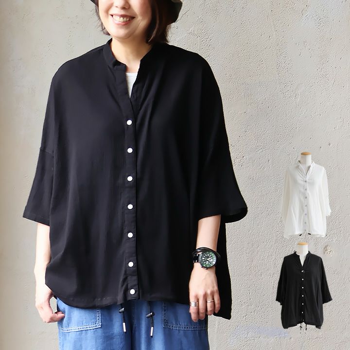メール便50】 シャツス キッパーネック レディース 5分袖 綿100