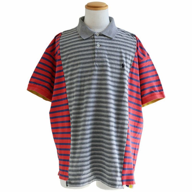 ポロシャツ 半袖 メンズ レディース 配色 ボーダー リメイク 伸縮性