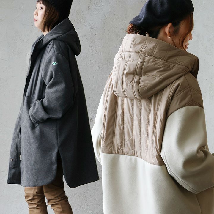 コート レディース 冬 着痩せ メルトンコート 裏地付き アウター キルティング 切り替え 落ち感 柔らかい 軽い 防寒 暖かい 袖リブ ミドル丈 ハイネック ドロップショルダー ゆったり 大きいサイズ パティ SAIL セイル コート レディース 冬 着痩せ メルトンコート 裏地付き アウター