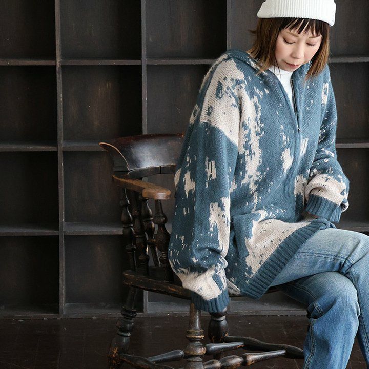 パーカー ジップアップ ニット ジップパーカー メンズ レディース 総柄