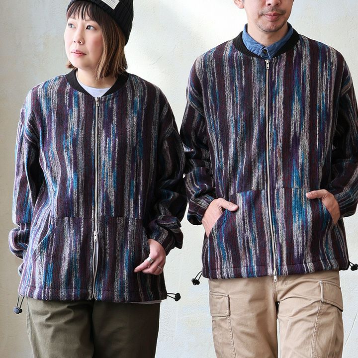 カーディガン ジップアップ 長袖 メンズ レディース ポケット ワイド 着痩せ 裏使い ニット ランダムストライプ お尻 体系 カバー 袖ゴム 裾ドローコード ゆったり 大き目 大きいサイズ カジュアル パティ Mr.Lumberjack ミスターランバージャック カーディガン ジップアップ 長袖 メンズ レディース ポケット ワイド