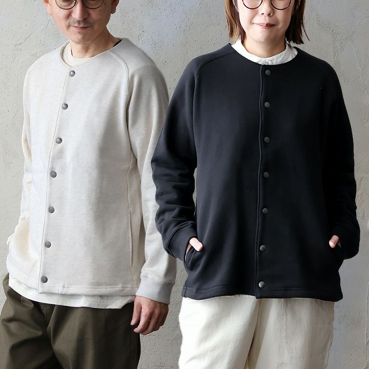 ジャケット ノーカラー 長袖 ライトアウター メンズ レディース 綿100 裏毛 度詰め スウェット 日本製 しっかり生地 タフ 厚手 袖リブ すっきり オフィスカジュアル 秋 冬 春 パティ Audience オーディエンス ジャケット ノーカラー 長袖 ライトアウター メンズ レディース 綿100