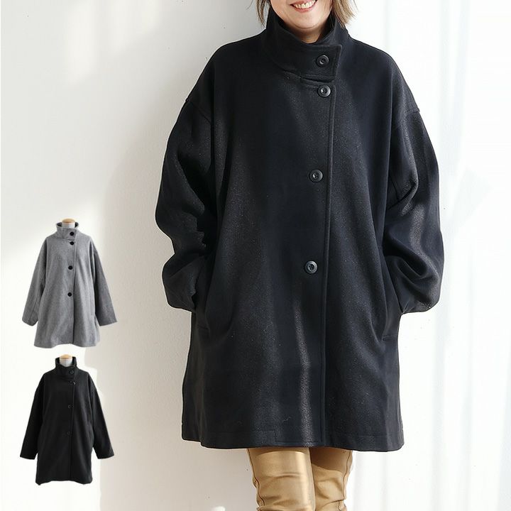 コート メルトンコート ハイネック レディース ポリエステル 裏地付き